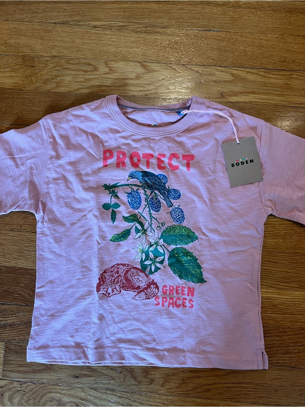 Boden Pink Tee with Nature Graphic and 'Protect Green Spaces' Slogan